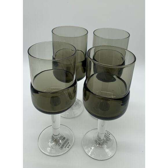 Pier 1 Goblet Black 12 Oz Double Dip Mouth Blown MCM Style Bar Ware Set Of 4 - Picture 2 of 6